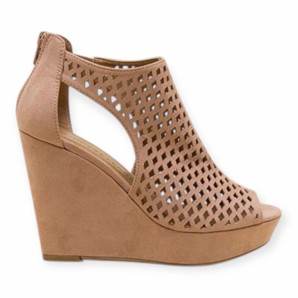 CHINESE LAUNDRY Women’s Beige Pink Cut-Out Slingback Peep Toe Wedge Heels Size 9